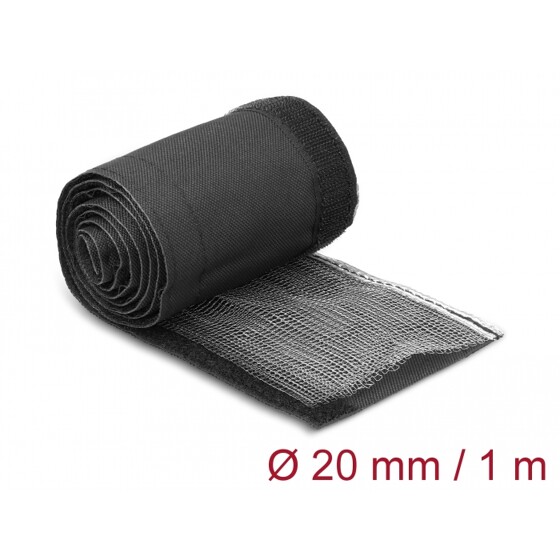 Rękaw pleciony EMC z rzepem odporny na ciepło 1 m x 20 mm czarny Delock 20841