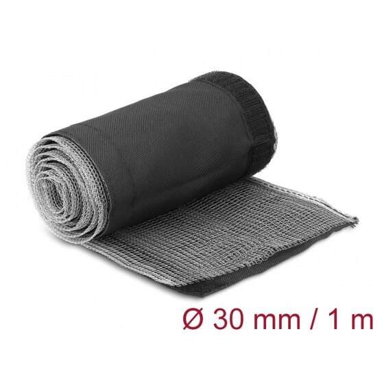 Rękaw pleciony EMC z rzepem odporny na ciepło 1 m x 30 mm czarny Delock 20843