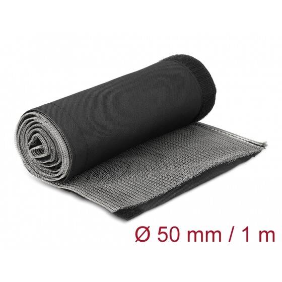 Rękaw pleciony EMC z rzepem odporny na ciepło 1 m x 50 mm czarny Delock 20844