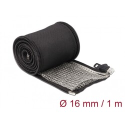 Rękaw pleciony EMC z zamkiem błyskawicznym odporny na ciepło 1 m x 16 mm czarny Delock 20845