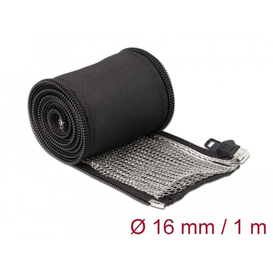 Rękaw pleciony EMC z zamkiem błyskawicznym odporny na ciepło 1 m x 16 mm czarny Delock 20845