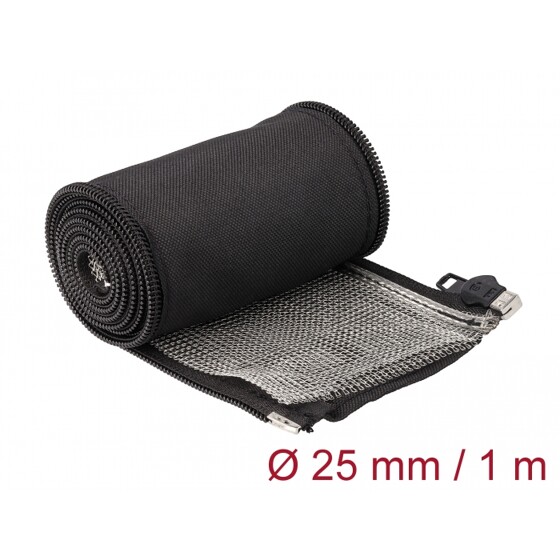Rękaw pleciony EMC z zamkiem błyskawicznym odporny na ciepło 1 m x 25 mm czarny Delock 20847