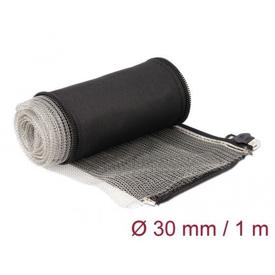 Rękaw pleciony EMC z zamkiem błyskawicznym odporny na ciepło 1 m x 30 mm czarny Delock 20848