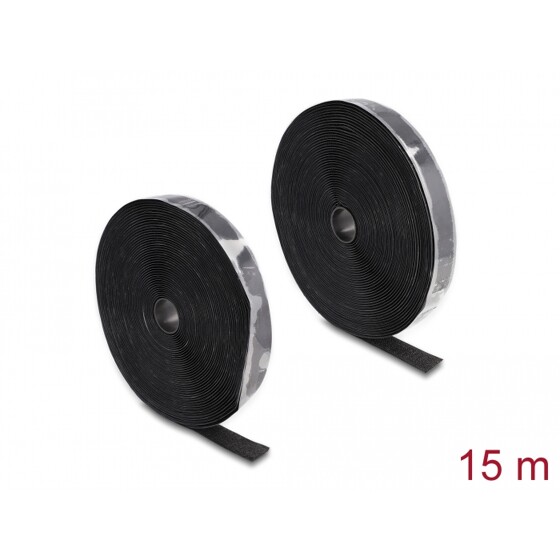 Mocna taśma rzepowa samoprzylepna 15 m x 25 mm czarna Delock 20857