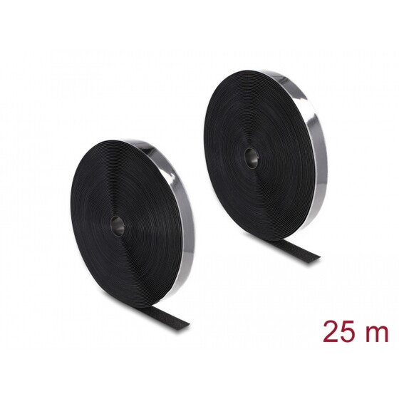 Mocna taśma rzepowa samoprzylepna 25 m x 25 mm czarna Delock 20859