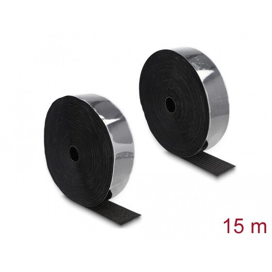 Mocna taśma rzepowa samoprzylepna 15 m x 50 mm czarna Delock 20860