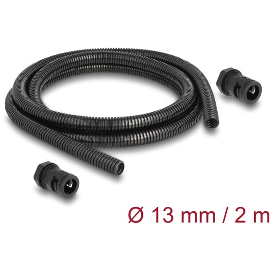 Ochronny rękaw kablowy 2 m x 13 mm z dławnicą PG9 zestaw czarny Delock 60462