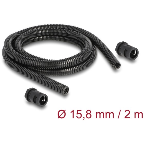 Ochronny rękaw kablowy 2 m x 15,8 mm z dławnicą PG11 zestaw czarny Delock 60463