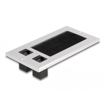 Przepust kablowy z paskiem szczotkowym oraz 2 gniazdami Keystone RJ45 Cat.6, aluminiowy Delock 66896