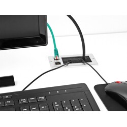 Przepust kablowy z paskiem szczotkowym oraz 2 gniazdami Keystone RJ45 Cat.6, aluminiowy Delock 66896