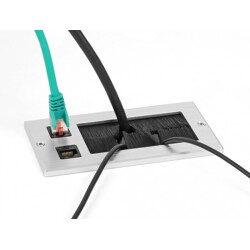 Przepust kablowy z paskiem szczotkowym oraz 2 gniazdami Keystone RJ45 Cat.6, aluminiowy Delock 66896