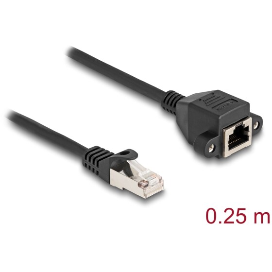 Przedłużacz S/FTP RJ50 10-pinowy męski-żeński 0,25m czarny Delock 80191