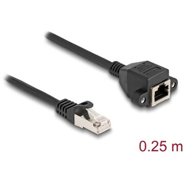 Przedłużacz S/FTP RJ50 10-pinowy męski-żeński 0,25m czarny Delock 80191