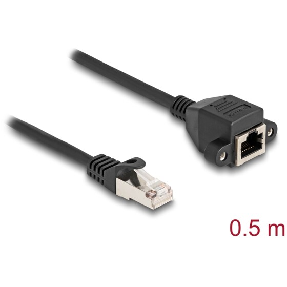 Przedłużacz S/FTP RJ50 10-pinowy męski-żeński 0,5m czarny Delock 80192