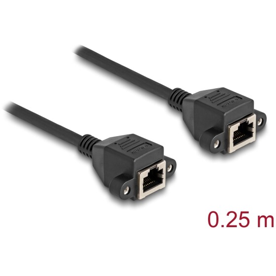 Przedłużacz S/FTP RJ50 10-pinowy żeński-żeński 0,25m czarny Delock 80197