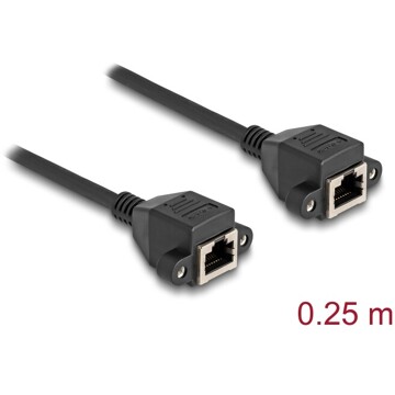 Przedłużacz S/FTP RJ50 10-pinowy żeński-żeński 0,25m czarny Delock 80197