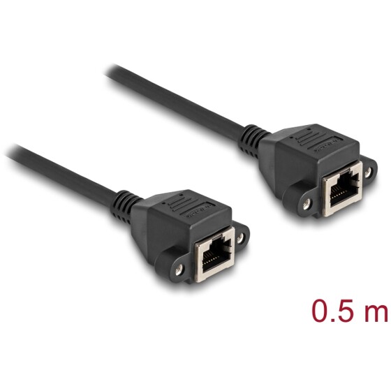 Przedłużacz S/FTP RJ50 10-pinowy żeński-żeński 0,5m czarny Delock 80198