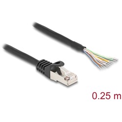 Kabel S/FTP RJ50 10-pinowy męski-otwarte końcówki 0,25m czarny Delock 80203