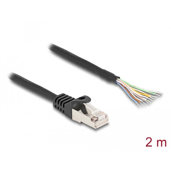 Kabel S/FTP RJ50 10-pinowy męski-otwarte końcówki 2m czarny Delock 80206