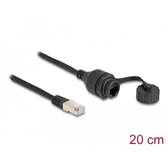 Kabel RJ50 10-pinowy męski-żeński do zabudowy z zaślepką IP67 20 cm czarny Delock 87893