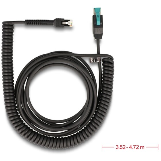Kabel spiralny RJ50 10-pinowy męski-PoweredUSB 12 V męski 3m czarny Delock 87995