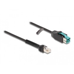 Kabel spiralny RJ50 10-pinowy męski-PoweredUSB 12 V męski 3m czarny Delock 87995