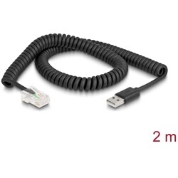 Kabel spiralny do skanera kodów RJ50 6-pinowy-USB 2.0 Typu-A 2m Delock 90601
