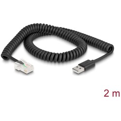 Kabel spiralny do skanera kodów RJ50 6-pinowy-USB 2.0 Typu-A 2m Delock 90601