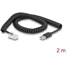 Kabel spiralny do skanera kodów RJ50 6-pinowy-USB 2.0 Typu-A 2m Delock 90601