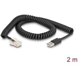 Kabel spiralny RJ50 6-pinowy-USB 2.0 Typu-A 2m Delock 90602