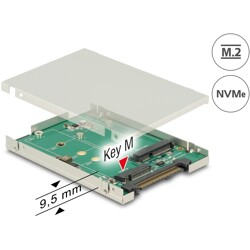 Konwerter 2.5" SATA Express / U.2 - 1x M.2 / 1x mSATA z obudową 9,5 mm Delock 62786