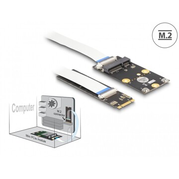 Konwerter M.2 B+M męski - 1x Mini PCIe Slot połówkowy / pełny z elastycznym kablem Delock 64221