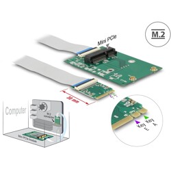 Konwerter M.2 A+E męski - 1x Mini PCIe Slot połówkowy / pełny z elastycznym kablem Delock 62848