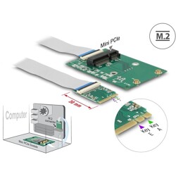 Konwerter M.2 A+E męski - 1x Mini PCIe Slot połówkowy / pełny z elastycznym kablem Delock 62848