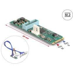Konwerter M.2 B+M męski - 2x gniazdo USB Typ-A żeńskie 5 Gbps z kablem 50 cm Delock 61065