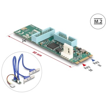 Konwerter M.2 B+M męski - 4x gniazdo USB Typ-A żeńskie 5 Gbps z kablem 50 cm Delock 61066