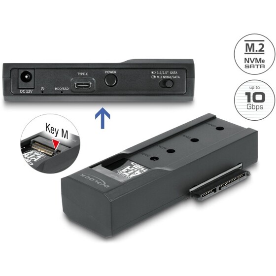 Konwerter USB Typ-C - 1x SSD M.2 NVMe lub 1x SATA SSD / HDD Delock 64253