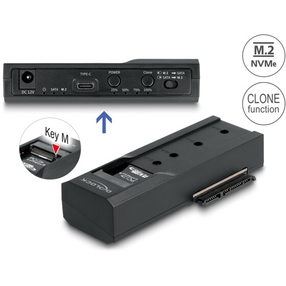 Konwerter USB Typ-C - 1x SSD M.2 NVMe + 1x SATA SSD / HDD z funkcją klonowania Delock 64252