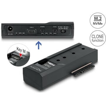 Konwerter USB Typ-C - 1x SSD M.2 NVMe + 1x SATA SSD / HDD z funkcją klonowania Delock 64252
