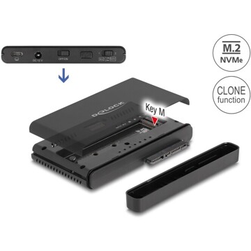 Konwerter USB Typ-C - 1x SSD M.2 NVMe + 1x SATA SSD / HDD z funkcją klonowania Delock 64190
