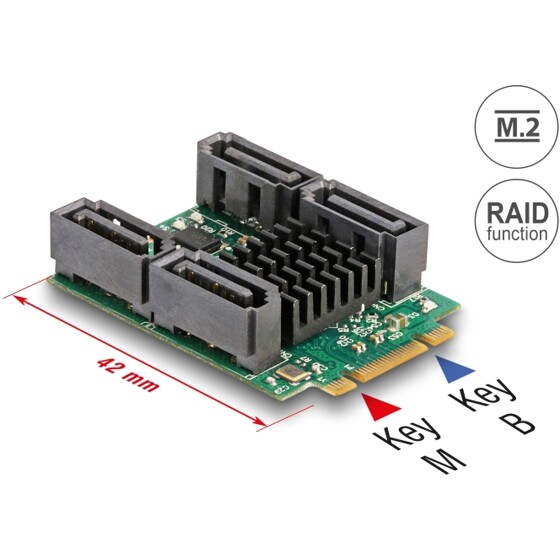 Konwerter M.2 B+M męski - 4x wtyki SATA z obsługą RAID i HyperDuo Delock 61062