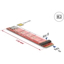 Adapter z ochronnikiem portu M.2 z wpustem B męski - M.2 z wpustem B + gniazdo Nano SIM Delock 65921