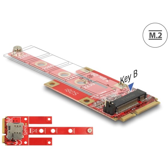 Konwerter Mini PCIe - gniazdo M.2 Key B + gniazdo Micro SIM Delock 63384