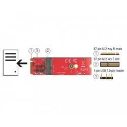 Konwerter M.2 Key M męski - M.2 Key E gniazdo dla modułów USB i PCIe Delock 63343 Konwerter M.2 Key M męski - M.2 Key E gniazdo dla modułów USB i PCIe Delock 63343