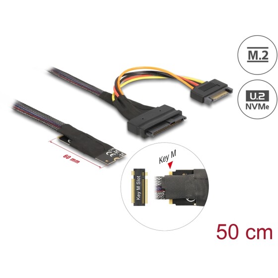 Adapter M.2 z wpustem M - U.2 SFF-8639 NVMe z kablem 50 cm Delock 62984