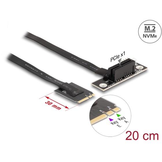 Adapter M.2 z wpustem A+E - PCIe x1 NVMe, kątowy z kablem 20 cm Delock 64217