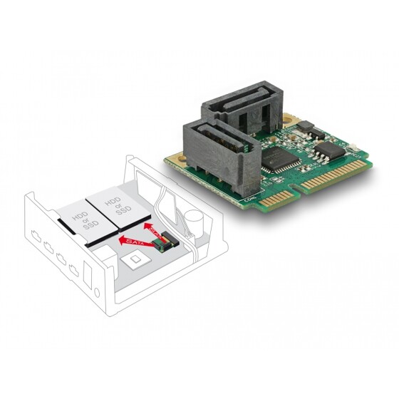 Mini PCIe karta rozszerzeń half size 2 x SATA 6 Gb/s Delock 95260
