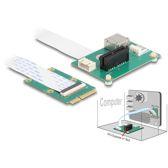 Konwerter Mini PCIe męski na PCI Express x1 z elastycznym kablem i portem USB Delock 64345