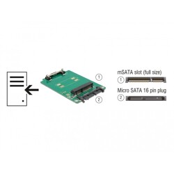Konwerter złącze Micro SATA 1.8" 16-stykowe na złącze mSATA pełny rozmiar Delock 62520 Konwerter złącze Micro SATA 1.8" 16-stykowe na złącze mSATA pełny rozmiar Delock 62520