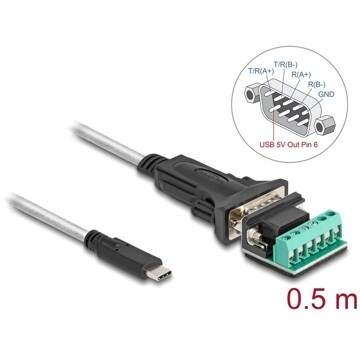 Adapter USB Typ-C na RS-422/485 z blokiem zacisków 6pin 5V 0,5m Delock 64266